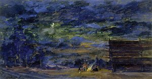 Nocturnal Landscape With A Group Round A Fire — Konstantin Alexeievitch Korovin