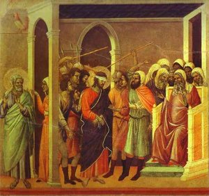 Maestà (retro, Pannello Centrale), Gesù Mocked — Duccio Di Buoninsegna