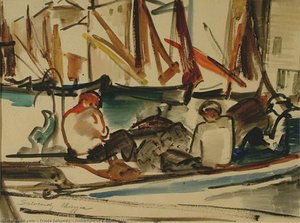 Fishermen In A Boat, Italy — Frieda Salvendy