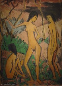 Three Nudes In Landscape — Otto Mueller