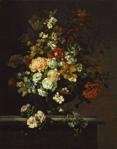 Still Life Of Mixed Flowers In A Vase On A Ledge — Jean-baptiste Monnoyer