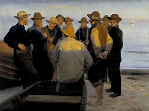 Fishermen On The Beach On A Quiet Summer Evening (also Known As Kiskere Ved Stranden En Stille Sommeraften) — Michael Peter Ancher