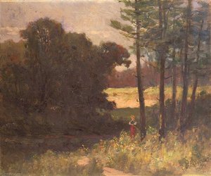 Untitled (landscape With Trees And Woman) — Edward Mitchell Bannister