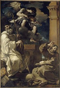 Svätý František V Ekstáze A Svätý Benedikt S Anjelom Hudobníkom — Barbieri Gian Francesco (guercino Il)