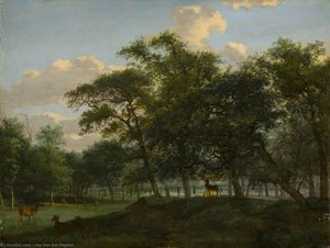 Paisaje De Parque Boscoso Con Ciervos — Jan Van Der Heyden