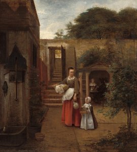 Woman And Child In A Courtyard — Pieter De Hooch