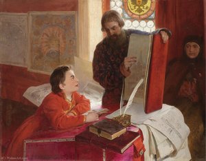 Zotov Teaches Young Peter I — Klavdi Vasilievich Lebedev