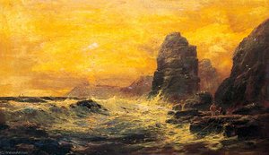 Seascape With Fishermen And Rocky Shore — George Henry Jenkins