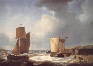 Fisherfolk And Ships By The Coast — Abraham Hulk Senior