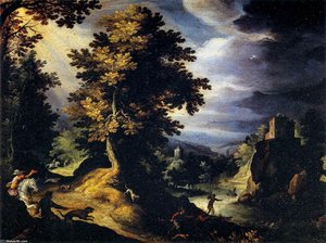 Landscape With Stag Hunt — Paulus Bril