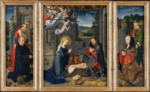 The Nativity With Donors And Saints Jerome And Leonard — Gerard David