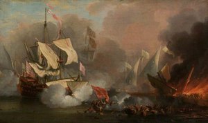 Men O' War In Action English Ship And Barbary Pirate Vessels — Willem Van De Velde The Elder