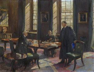 Sir Henry Thirkill (master), With William John Harrison (bursar) And William Telfer (dean) (conversation Piece) — Terence Tenison Cuneo