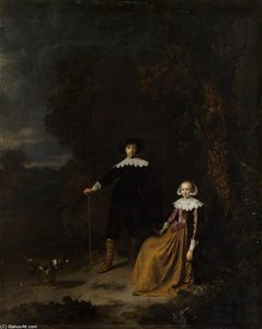 Portrait Of A Couple In A Landscape — Gerrit Dou