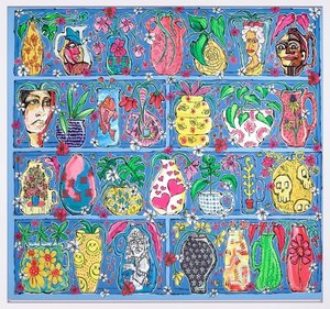 Mosaico Ceruleo Di Icone Vibranti E Forme Curvilinee In Un Capolavoro Singolare — Clément Hardy