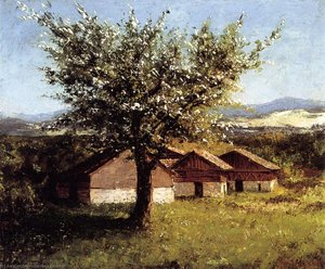 Swiss Landscape Avec Arbre À Fleurs — Gustave Courbet