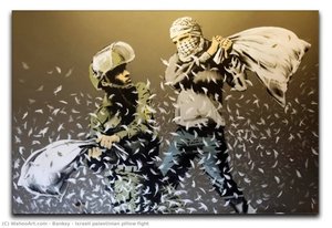 Israeli Palestinian Pillow Fight — Banksy