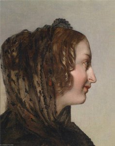 Female Head In Profile With Black Veil — Friedrich Ritter Von Amerling