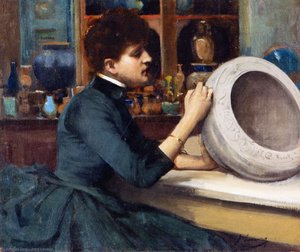 Woman Painting A Pot At The Glasgow International Exhibition — Sir John Lavery