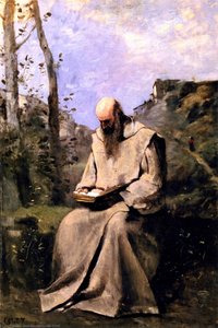 Sitzender Mönch Beim Lesen — Jean-baptiste-camille Corot