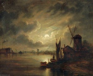Breydon, Norfolk, Moonlight — John Berney Crome