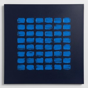 Monolithic Cobalt Grid: A Meditative Study In Deep Navy Impasto Texture — Laurent Vionnet