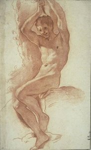 Naked Man, Seated, With Arms Raised — Pietro Da Cortona