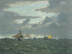 Destroyers Bombing Shore Batteries, 6 June 1944 — Norman Wilkinson