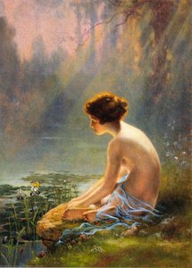 Seated Nude At Lily Pond — Louis Comfort Tiffany