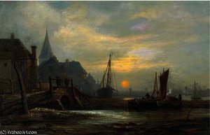 A Dutch River Scene, Evening — John Wilson Carmichael