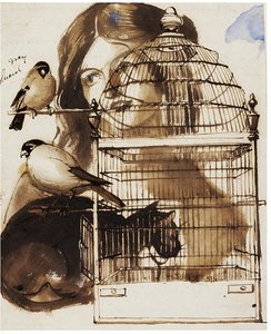 Woman And Bird Cage — Daniel Maclise