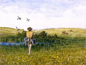 Duck Hunting On The Prairies With An Immigrant Wagon Train In The Distance — William George Richardson Hind