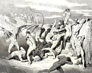 El Infierno, Canto 18, Línea 38. ¡ah! ¡cómo Los Ataron En La Primera Tabla! — Paul Gustave Doré