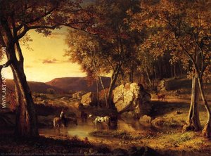 Summer Days, Cattle Drinking Late Summer, Early Autumn — George Inness