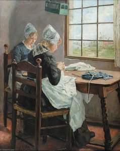 Dutch Seamstressesm (sisters In The Sewing Room) — Fritz Von Uhde