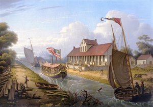 Dismal Swamp Canal With Lake Drummond Hotel, (painting) — Robert W. Salmon