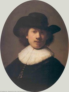 Selbstporträt Mit Einem Breitkrempigen Hut — Rembrandt Van Rijn
