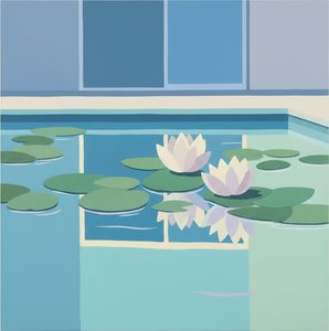 Serenità Geometrica: Uno Studio Meditativo Di Piani Azzurri E Forme Botaniche Fluttuanti — Marion Delorme