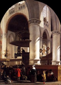 Interior Of The Oude Kerk At Delft During A Sermon — Emanuel De Witte