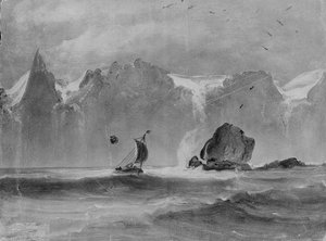 Un Bateau Otring Sous La Montagne Les Sept Soeurs — Peder Balke