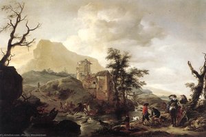 Stag Hunt In A River — Philips Wouwerman