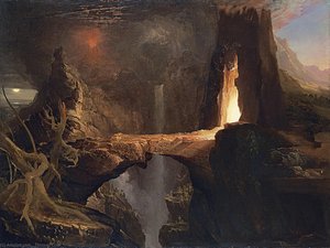 Expulsion, Moon And Firelight — Thomas Cole