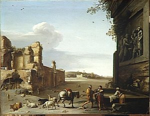 Ruines De L'ancienne Rome Avec Un Bas Relief Antique — Cornelis Van Poelenburch