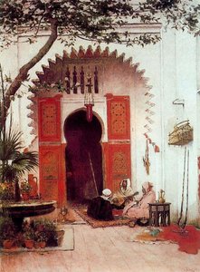 Three Arabs In A Courtyard — Alberto Pasini