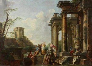 Architectural Capriccio, Roman Ruins With Figures — Giovanni Paolo Panini