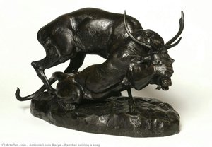 Panther Seizing A Stag — Antoine-louis Barye