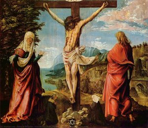 Crucifixion Scene, Christ On The Cross With Mary And John — Albrecht Altdorfer