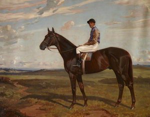'polemarch', A Bay Racehorse On A Heath, With Jockey Up — James Lynwood Palmer