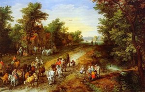 Rustic Landscape With Inn And Travellers — Jan Brueghel The Elder