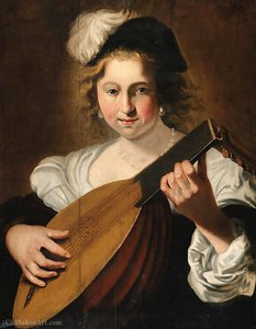 A Lady Playing A Lute — Christiaen Van Couwenbergh